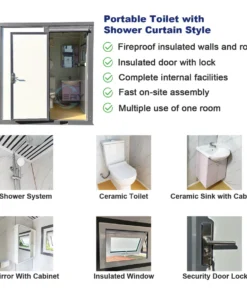 Portable Toilet with Shower Curtain Style